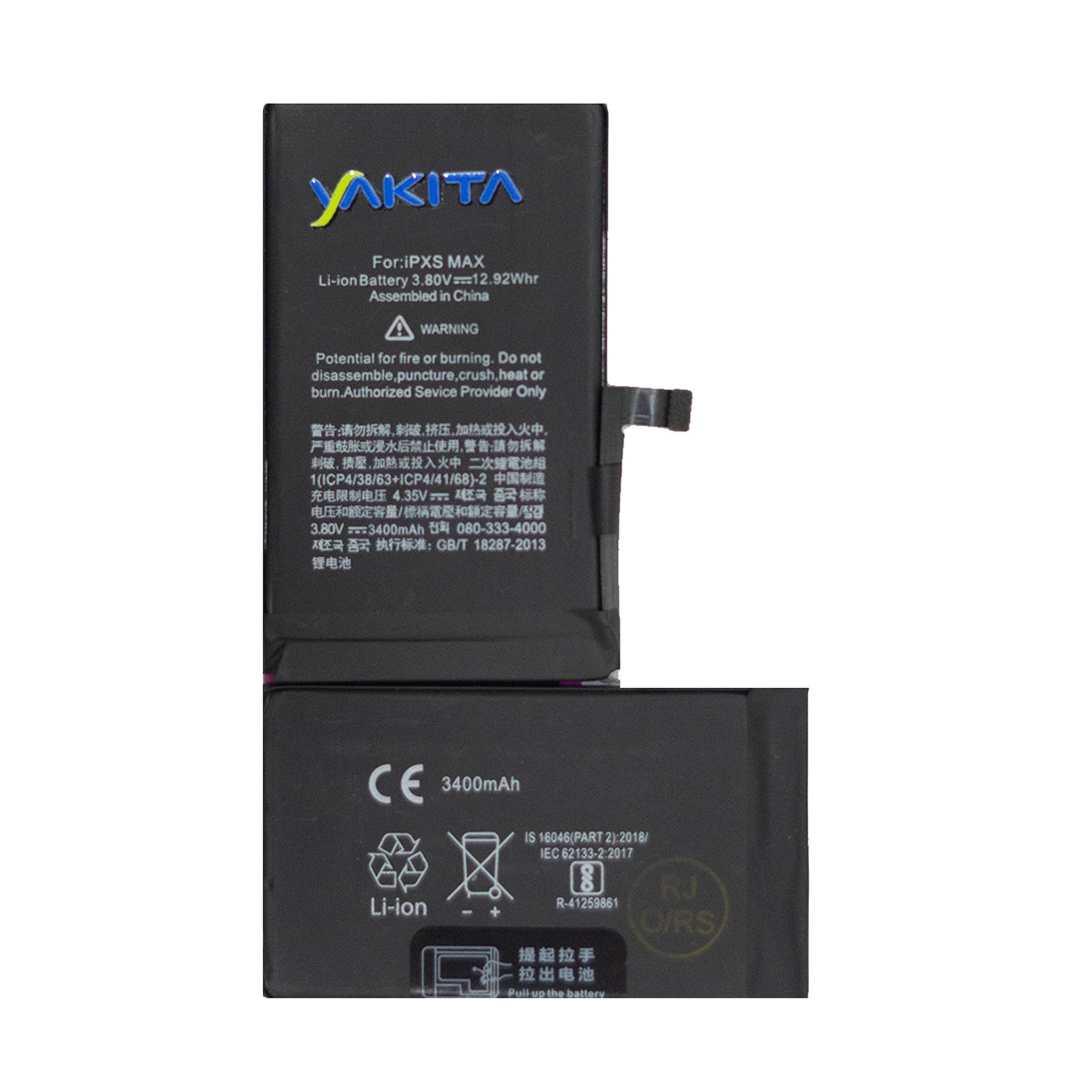 yakita extra power original battery compatible for iphone xs max (a1921, a2101, a2102, a2104) 3400mah