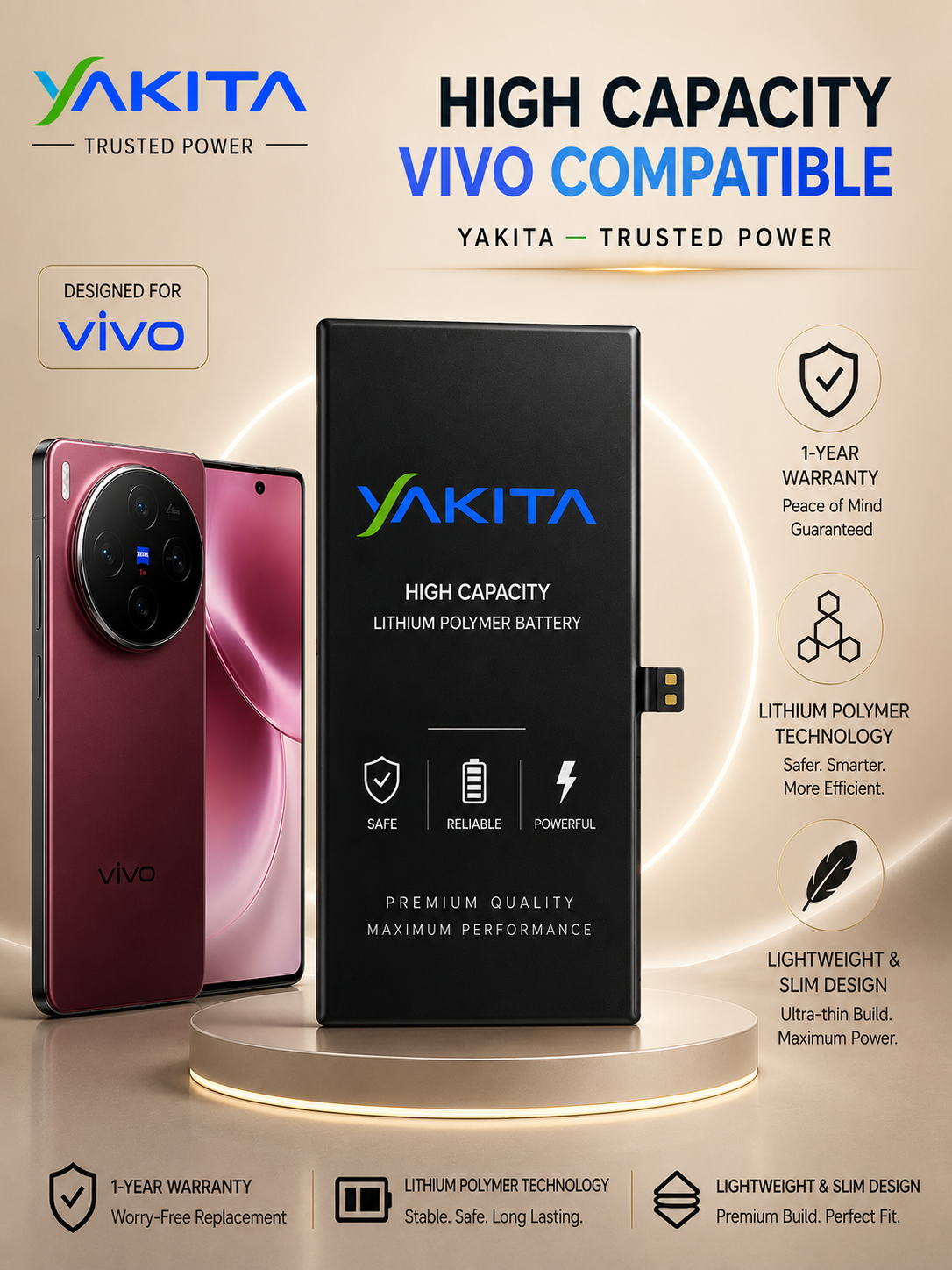 yakita original b-u5 battery for vivo x80  (v2183a, v2144)- 4500mah